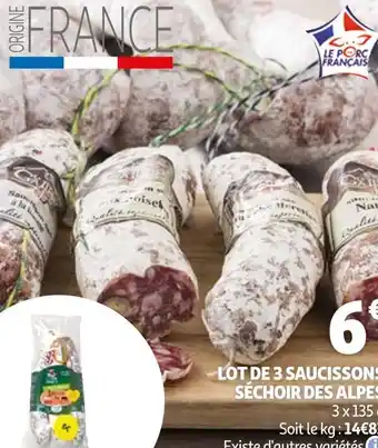 Auchan Séchoir des alpes lot de 3 saucissons offre