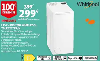 Auchan Whirlpool lave-linge top tdlr6237 fr/n offre