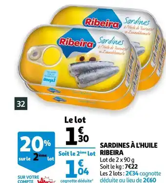 Auchan Ribeira sardines à l'huile offre