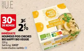 Auchan Houmous pois chiches bio happy bio veggie offre