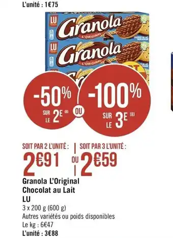 Casino Supermarchés Granola L'Original Chocolat au Lait LU offre