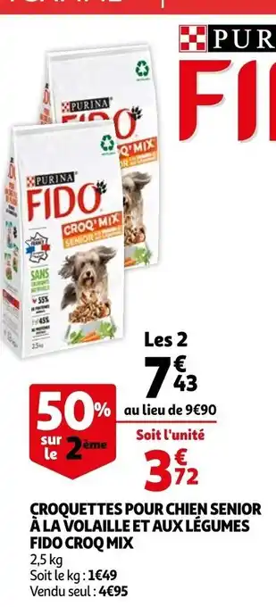 Auchan Croquettes Pour Chien Senior à La Volaille et Aux Légumes Fido Croq Mix offre