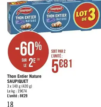 Casino Supermarchés Thon Entier Nature Saupiquet offre
