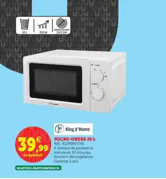 Hyper U Micro-ondes 20 L King D'home 20L offre