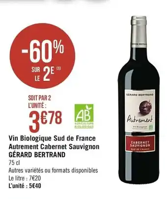 Casino Supermarchés Vin Biologique Sud de France offre