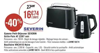 Géant Casino Severin Gamme Petit-Déjeuner Grille-Pain AT 2287 noir offre