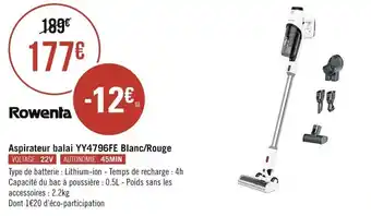 Géant Casino Rowenta Aspirateur balai YY4796FE Blanc/Rouge offre