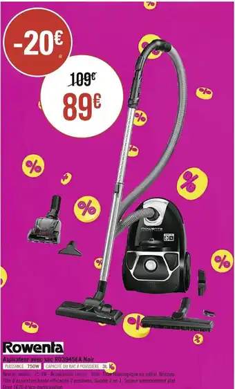 Géant Casino Rowenta Aspirateur avec sac R03945EA Noir offre