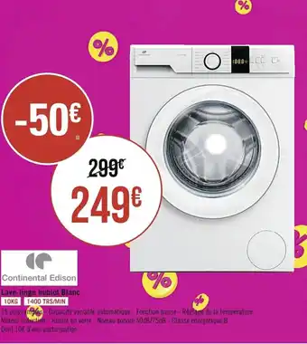 Géant Casino CONTINENTAL EDISON lave-linge hublot blanc offre
