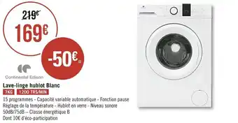 Géant Casino CONTINENTAL EDISON lave-linge hublot blanc offre