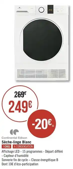Géant Casino CONTINENTAL EDISON sèche-linge blanc offre
