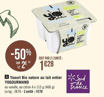 Géant Casino Yogourmand yaourt bio nature au lait entier offre