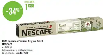 Géant Casino Nescafé café capsules farmers origins brazil offre