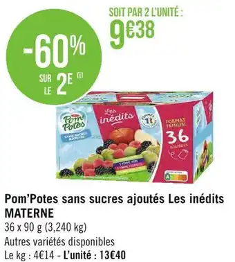 Géant Casino Materne pom’potes sans sucres ajoutés les inédits offre