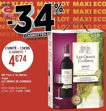 Les ormes de cambras igp pays d’ oc merlot rouge