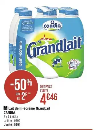 Casino Supermarchés Lait demi-écrémé Grand Lait Candia offre