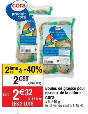Cora x Carrefour Boules de Graisse Pour Oiseaux de La Nature Cora offre