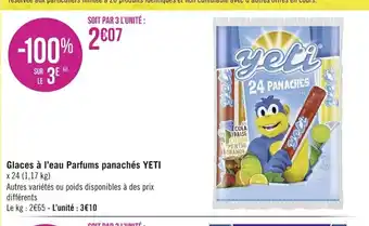 Géant Casino Yeti Glaces à l'Eau Parfum Panachés offre