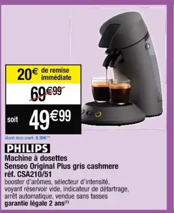Cora x Carrefour Philips Machine à Dosettes Senseo Original Plus Gris Cashmere offre