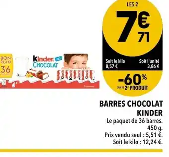 Supeco Barres Chocolat Kinder offre