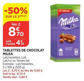 Bi1 Milka Tablettes de Chocolat offre