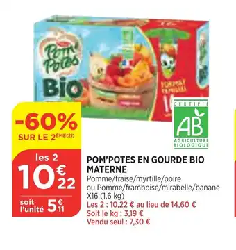Bi1 Pom'Potes En Gourde Bio Materne offre