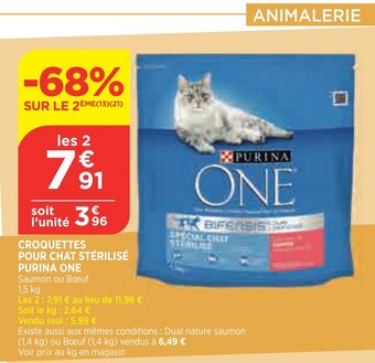 Bi1 Purina One Croquettes Pour Chat Stérilisé offre