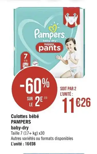 Casino Supermarchés Culottes Bébé Pampers baby-dry offre