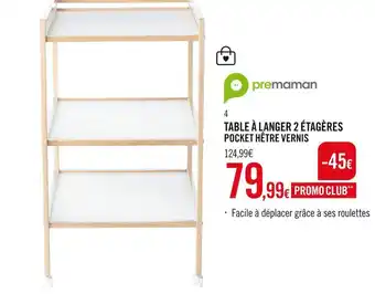 Prémaman table à langer 2 étagères pocket hêtre vernis