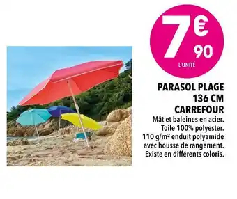 Supeco Carrefour parasol plage 136 cm offre