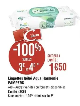 Casino Supermarchés Lingettes Bébé Aqua Harmonie Pampers offre