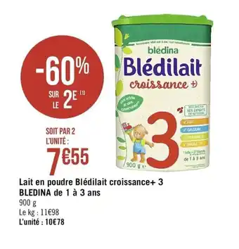 Casino Supermarchés Lait en poudre Blédilait croissance offre