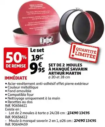 Auchan Arthur martin set de 2 moules à manqué savarin offre