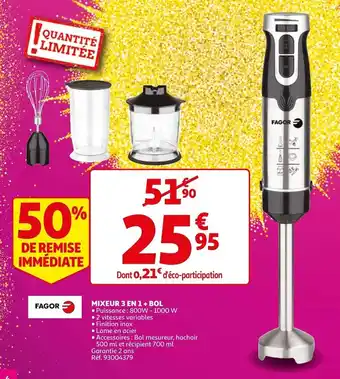 Auchan Fagor mixeur 3 en 1 + bol offre