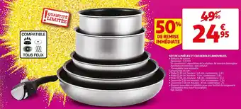 Auchan Set de 6 poêles et casseroles amovibles offre