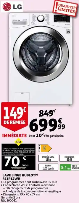 Auchan Lg lave linge hublot f51p12wh offre