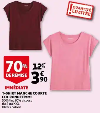 Auchan T-shirt manche courte col rond femme offre