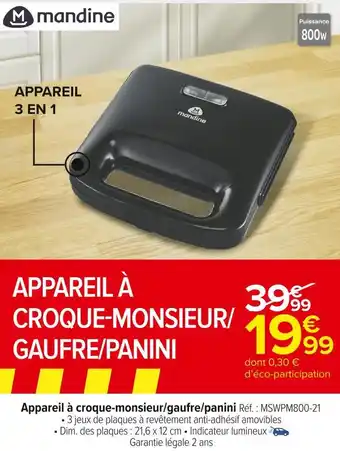 Carrefour Market Appareil à croque-monsieur/gaufre/panini offre