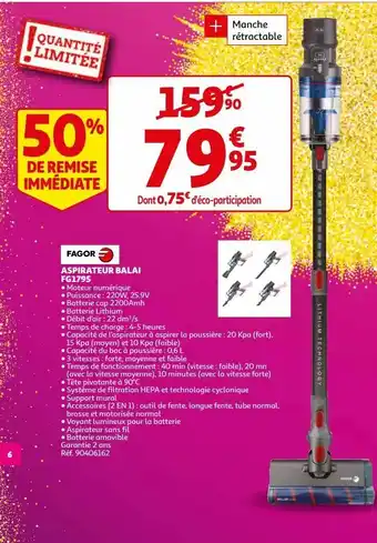Auchan Aspirateur balai fg1795 offre