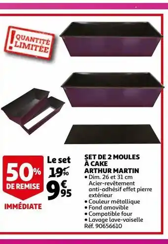 Auchan Set de 2 moules a cake arthur martin offre