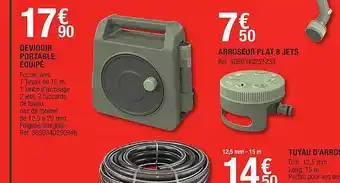 Brico Dépôt Dévidoir Portable équipé, Arroseur Plat 8 Jets, Tuyau D'arrosage offre