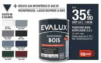 Brico Dépôt Peinture Bois Acrylique 2,5 L Evalux offre