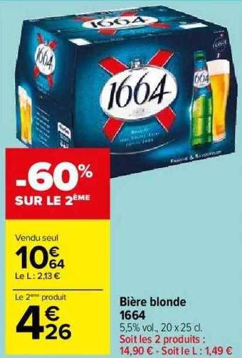 Carrefour Market Bière Blonde 1664 offre