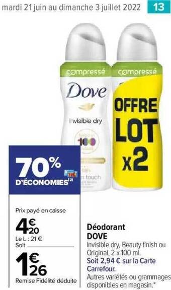 Carrefour Market Déodorant Dove offre