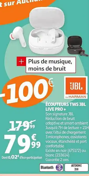 Auchan écouteurs Tws Jbl Live Pro+ offre