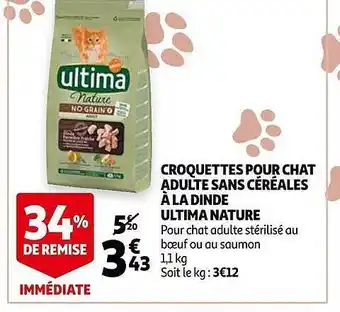 Croquettes Pour Chat Adulte Sans Céréales à La Dinde Ultima Nature