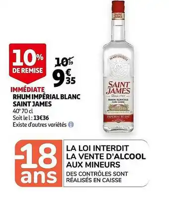 Auchan Rhum Impérial Blanc Saint James offre