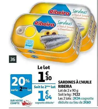 Auchan Sardines à L'huile Ribeira offre