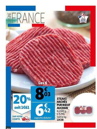 Auchan Steaks Hachés Pur Boeuf Auchan offre