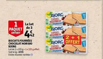 Auchan Biscuits Fourrées Chocolat Noir Bio Bjorg offre